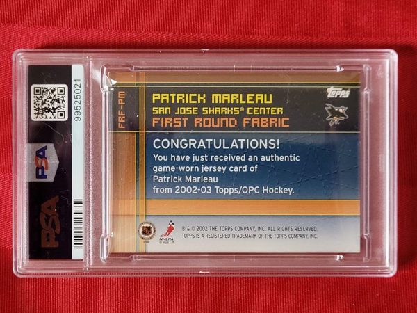 Graded & Sealed, 2002 Patrick Marleau, 1st Round Fabric, San Jose Sharks Hockey Card