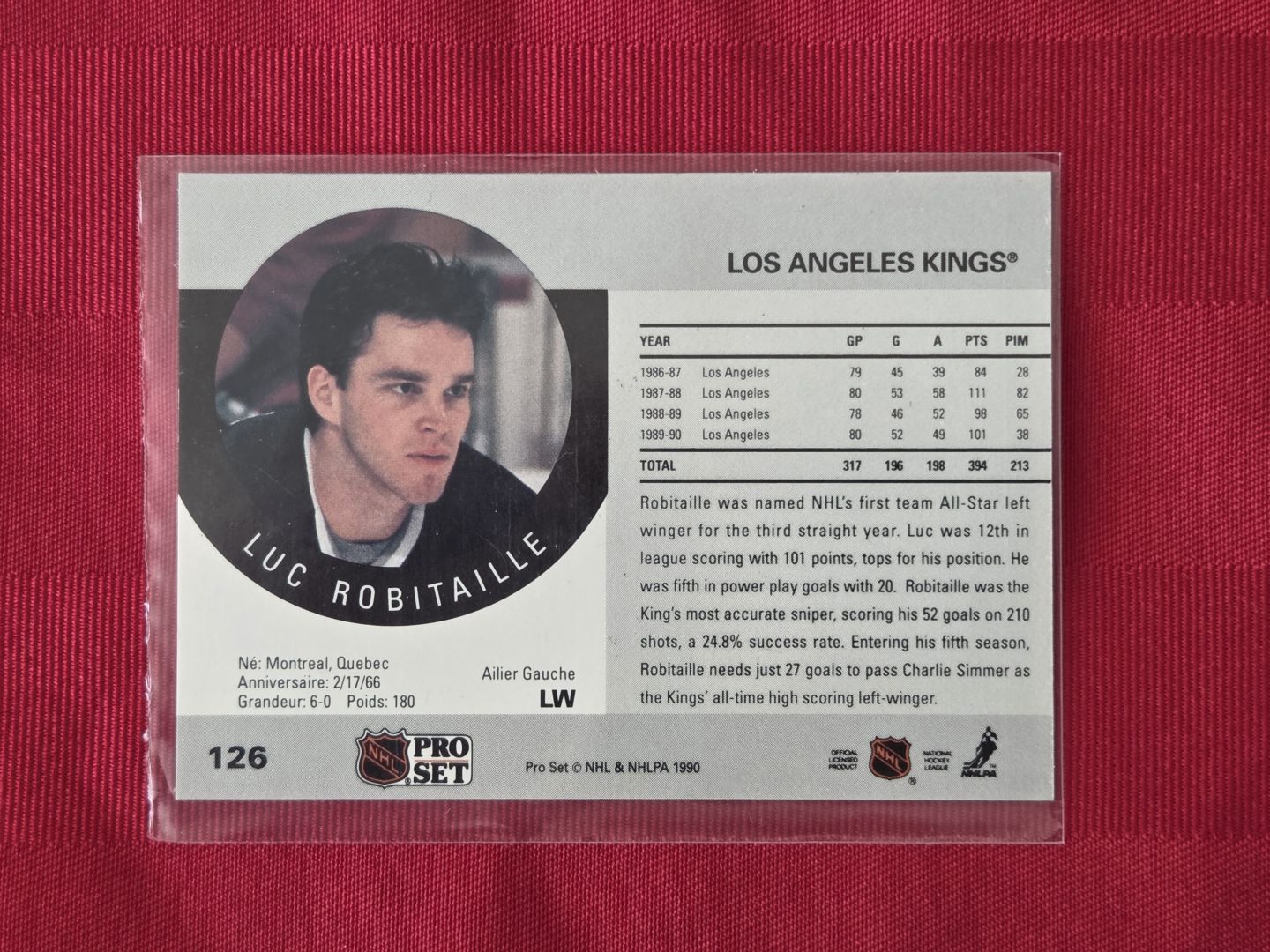 1990 NHL PRO SET, LUC ROBITAILLE, LOS ANGELES KINGS HOCKEY CARD, STILL SEALED!!!