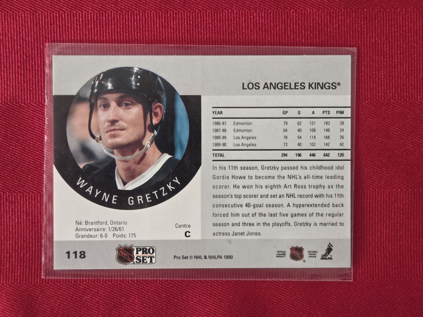 1990 NHL PRO SET, WAYNE GRETZKY, LOS ANGELES KINGS HOCKEY CARD, STILL SEALED!!!