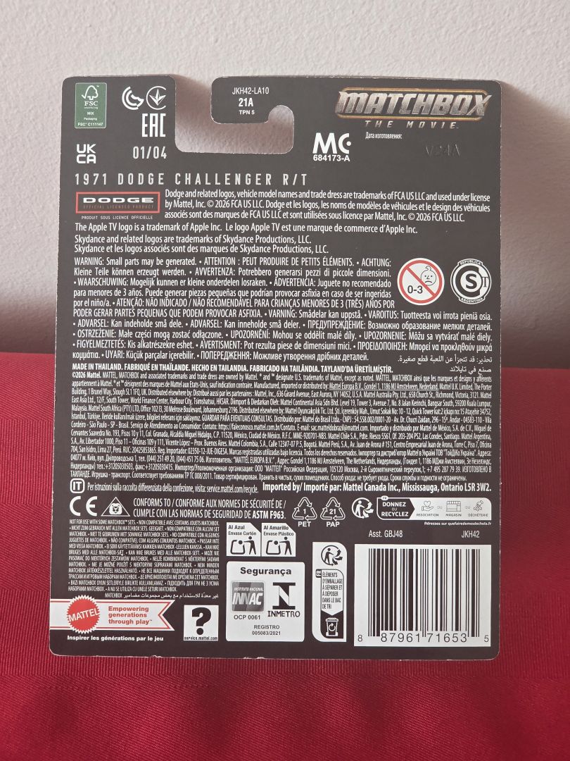 2026 MATCHBOX THE MOVIE, 1971 DODGE CHALLENGER R/T, #1, MINT IN THE PACKAGE!!!