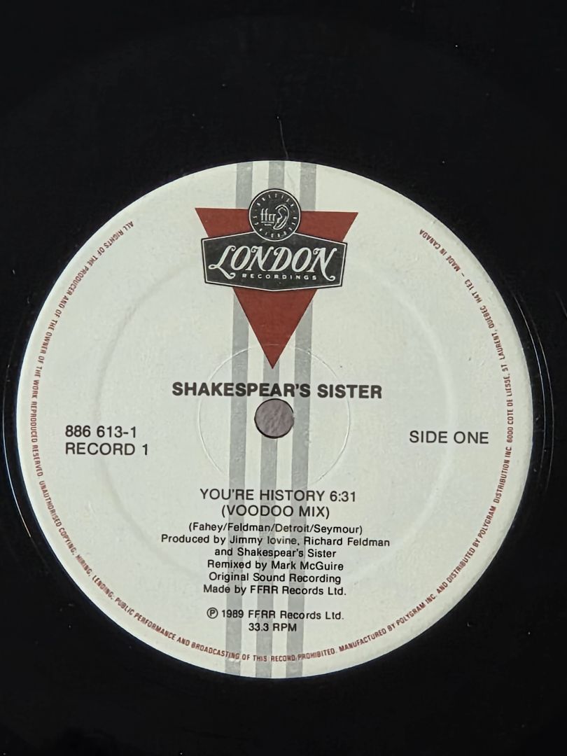 VINTAGE 1989, SHAKESPEAR'S SISTER, YOU'RE HISTORY 12" E.P.!!!