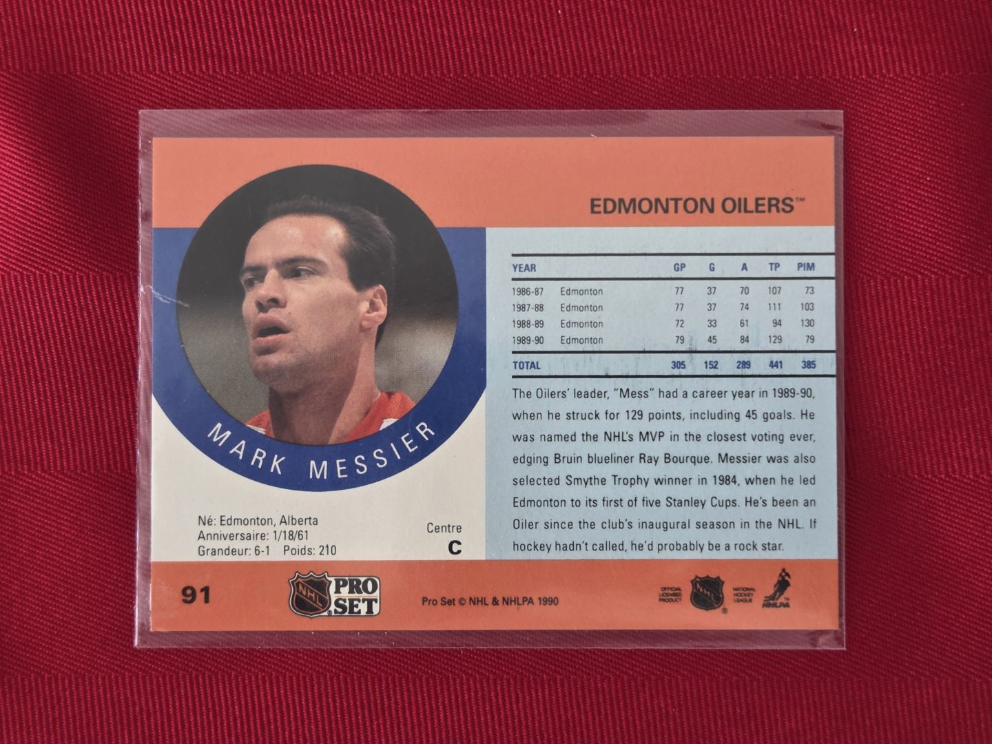 1990 NHL PRO SET, MARK MESSIER, EDMONTON OILERS HOCKEY CARD, STILL SEALED!!!
