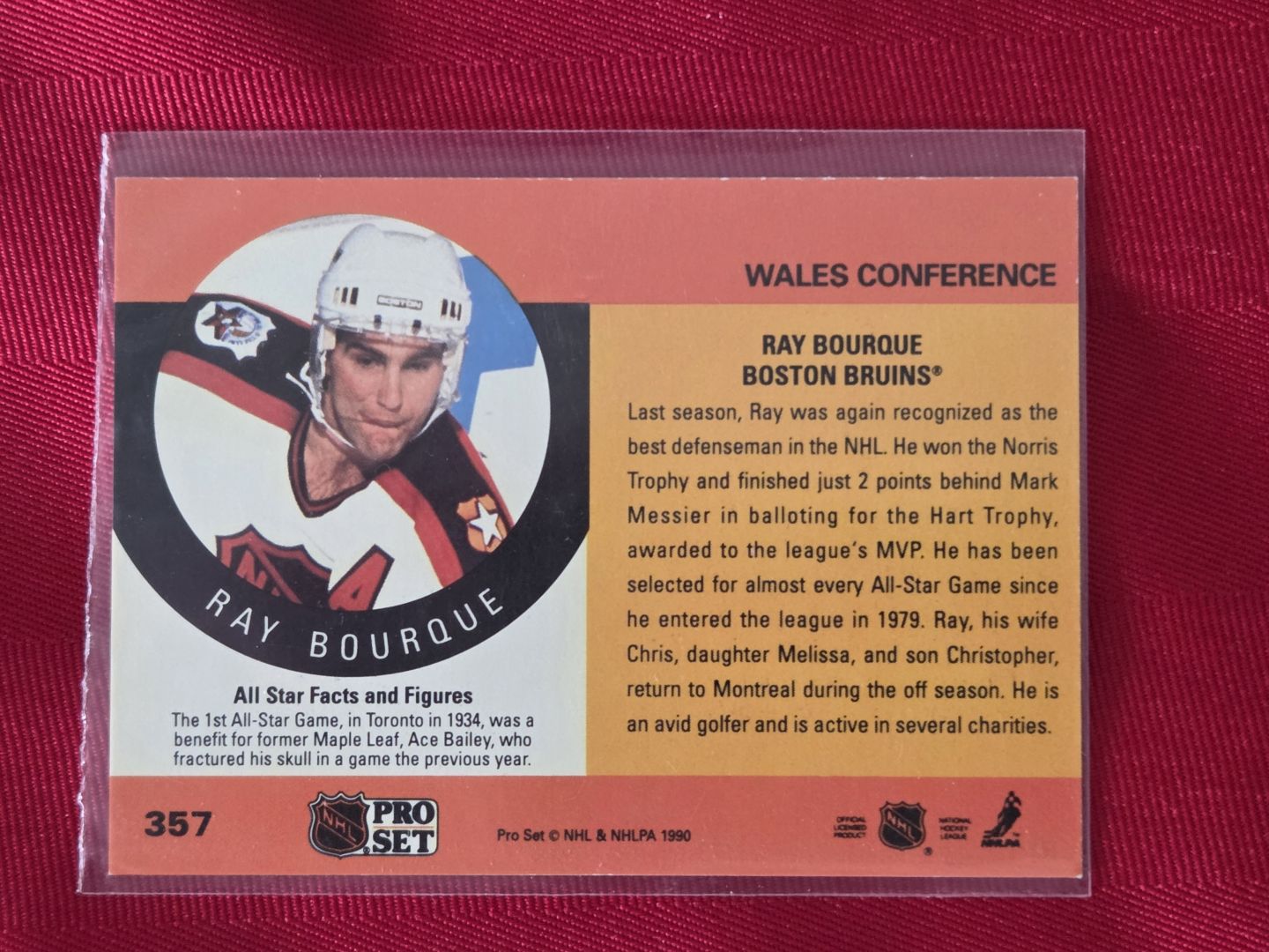 1990 NHL PRO SET, RAY BORQUE, 1990 ALL STAR GAME HOCKEY CARD, STILL SEALED!!!
